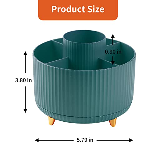 Desk Pencil Pen Holder, 5 Slots 360°Degree Rotating Pencil Pen Organizers for Desk, Desktop Storage Stationery Supplies Organizer, Cute Pencil Cup Pot for Office, School, Home, Art Supply, Dark Green