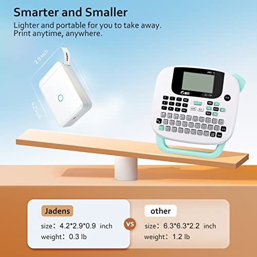 JADENS D110 Label Maker Machine with Tape, Portable Bluetooth Label Printer for Storage, Office, Home, Organizing, Sticker Maker Mini Label Maker with Multiple Templates, White