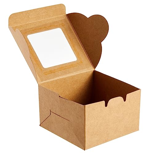 25-Pack Mini Cake Boxes with Display Window for Gift Giving, Bakesale, Cupcakes, Dessert, Cookies, Pie, Macaroons, Donuts, Pastry, Kraft Paper Material (4x4x2.5 in)
