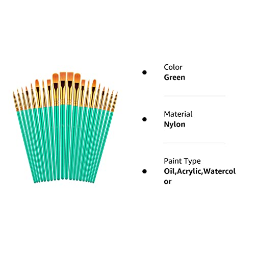 Paint Brushes Set, 20 Pcs Paint Brushes for Acrylic Painting, Oil Watercolor Acrylic Paint Brush, Artist Paintbrushes for Body Face Rock Canvas, Kids Adult Drawing Arts Crafts Supplies, Green