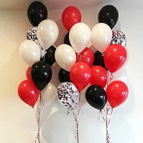 Red and Black Latex Balloons, 50 Pack 12 inch Black White Red Confetti Party Balloons with Ribbons for Birthday Graduation Wedding Bridal Shower Party Decoration