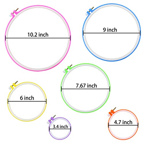 Similane 6 Pieces Embroidery Hoops, Plastic Circle Cross Stitch Hoop Ring 3.4 inch to 10.2 inch (Multicolor) for Embroidery and Cross Stitch