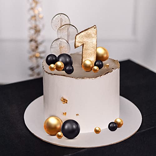 66 Pieces Mini Balloon Cake Topper Cake Decorations Balls Faux Pearl Balls Cake Picks DIY Cake Insert Topper Baking Decoration for Anniversary Graduation Birthday Party Baby Shower (Gold, Black)