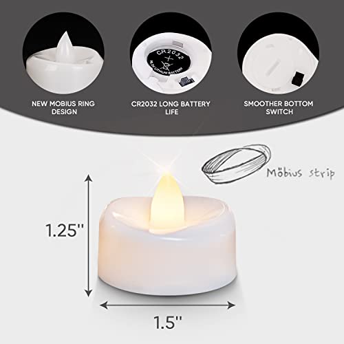 LED Candles, Tea Lights Candles Battery Operated Bulk, 24-Pack Long-Lasting 150 Hours Flameless Tealight Candles, Realistic Tea Lights for Halloween Christmas Wedding Table Decor, 1.5'' D X 1.25'' H