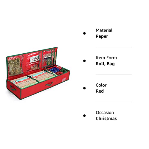 MaidMAX Christmas Wrapping Paper Storage Bag, 42 inch Gift Wrap Organizer Underbed Storage Box Container 600d Oxford Fabric Wrapping Paper Holder for Storing Rolls, Ribbons, Bows 42L x 14W x 5.5H