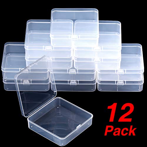 SATINIOR 12 Pack Clear Plastic Beads Storage Containers Box with Hinged Lid for Beads and More (3.70 x 3.70 x 1.18 Inch)
