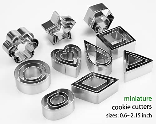 Mini Cookie Cutters Set - 30Pcs Small Heart Star Flower Round Square Hexagon Oval Diamond Shapes Cookie Cutters, Polymer Clay Cutters for Kids, Geometric Set for Biscuit Cutter, Fruit Cutter