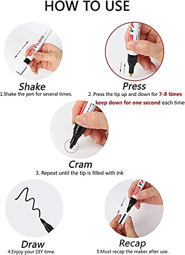 Black Paint Pens for Rock Painting, Stone, Ceramic, Metal, Glass, Wood, Fabric, Canvas, 6 Pack Permanent Oil Based Paint Markers, Medium Tip, 2 Extra Chisel Tips, High Volume Ink, 2X Lifespan