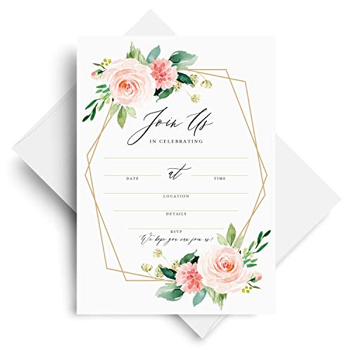Bliss Collections All Occasion Invitations with Envelopes, Geometric Floral, Cards for Your Wedding, Reception, Bridal or Baby Shower, Engagement and Birthday Party, 5"x7" (25 Invitations and Envelopes)