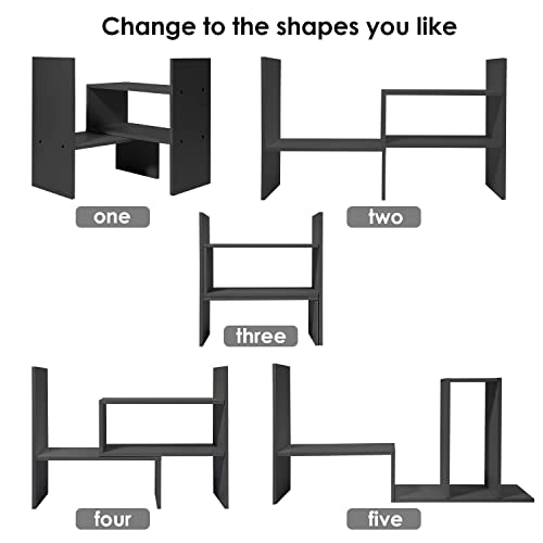 Hossejoy Wood Adjustable Desktop Storage Organizer Display Shelf Rack, Office Supplies Desk Organizer,Black