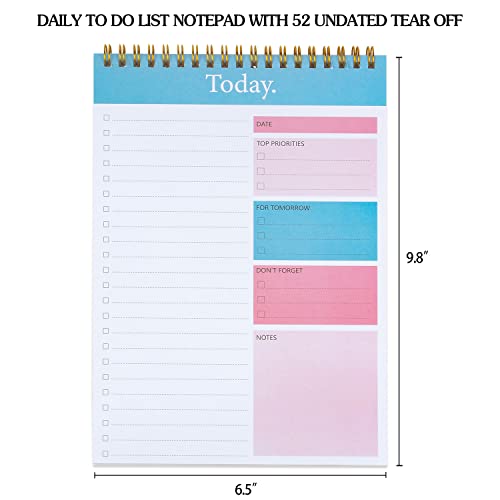 To Do List Notepad - Daily Planner Notepad Undated 52 Sheets Tear Off, 6.5" x 9.8" Checklist Productivity Organizer with Hourly Schedule for Tasks
