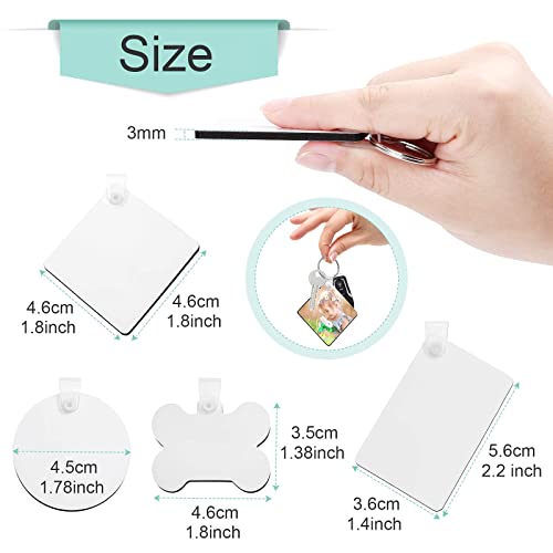 120Pcs Sublimation Keychain Blanks Bulk, DIY MDF 4 Shape Sublimation Blank Keychain with Keyrings, unisex-adult Double-Sided Printed Heat Transfer Keychain, White