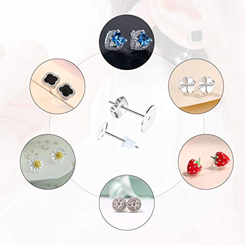 Earring Posts Stainless Steel, 500Pcs Hypoallergenic Flat Pad Earring Studs (4mm, 6mm) with Butterfly and Rubber Bullet Earring Backs for Jewelry Making Findings