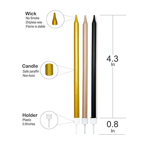 Comluge 24Pcs Rose Gold Extra Tall Long Thin Happy Birthday Candles for Cake 3Pcs Glitter Shiny Happy Birthday Cake Toppers Metallic Looking Cupcake Candles Topper (Small, Rose Gold)