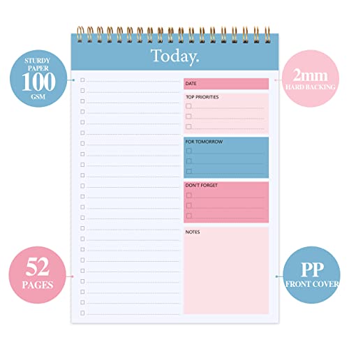 To Do List Notepad - Daily Planner Notepad Undated 52 Sheets Tear Off, 6.5" x 9.8" Checklist Productivity Organizer with Hourly Schedule for Tasks