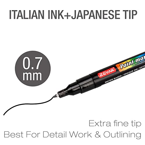 ZEYAR Acrylic Paint Marker Pens, Extra Fine Point, Nylon Tip, 12 colors, Water based, Expert of rock painting, Water and Fade Resistant, Non-toxic