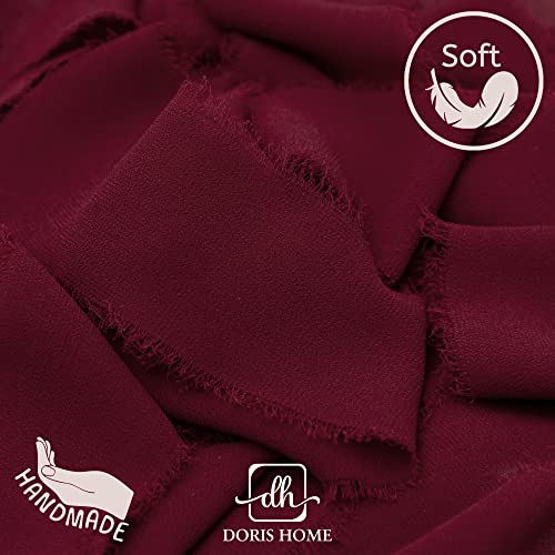 DORIS HOME 3 Rolls 2"x7Yd Fringe Chiffon Ribbon for Flower Bouquet, Handmade Burgundy Ribbon for Gift Wrapping, Frayed Edge Ribbon for Crafts, Decorating, Bouquet Wrap, Wedding Invitation