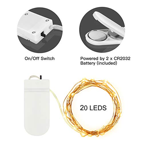 LEDIKON 20 Pack LED Fairy Lights Battery Operated String Lights - 3.3ft 20 LED,Copper Wire Warm White | Wedding,Party Centerpieces,Table Decor | DIY Crafts,Graduation,Home Decor | Mason Jars Décor
