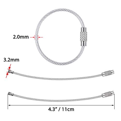 Keychain, Wisdompro 12 Pack of 4.3 Inches Stainless Steel Wire Ring 2mm Cable Loop Rings for Hanging Luggage Tag, Keys and ID Tag Keepers - Silver