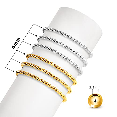 1200Pcs 4mm Round Beads Spacer Beads Smooth Loose Ball Beads for DIY Bracelet Jewelry Making Craft, Silver & Gold