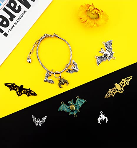 JIALEEY 33PCS Bat Charms Mixed Halloween Spooky Flittermouse Flying Vampire Bat Connector Charms Pendants DIY for Jewelry Making Crafting
