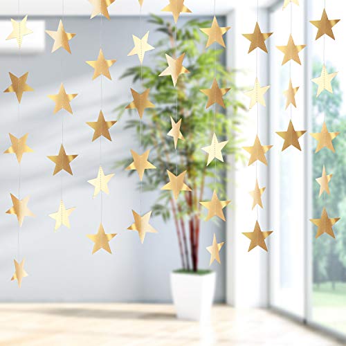 Glitter Star Garland Banner Decoration, 130 Feet Bright Star Hanging Bunting Banner Backdrop for Engagement Wedding Baby Shower Birthday Christmas Party Decor (Champagne Gold)
