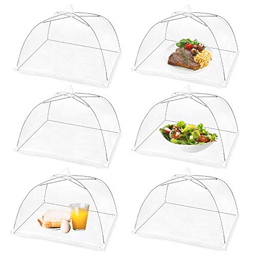(6 Pack) Omont Pop-Up Food Cover Tents, 17 Inch X17 Inch Food Mesh Cover, Reusable and Collapsible Outdoor Picnic Food Cover Net,Suit for Parties Picnics,BBQs
