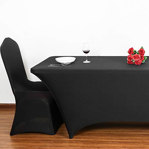 Obstal 6ft Stretch Spandex Table Cover for Standard Folding Tables - Universal Rectangular Fitted Tablecloth Protector for Wedding, Banquet and Party （Black, 72 Length x 30 Width x 30 Height Inches）