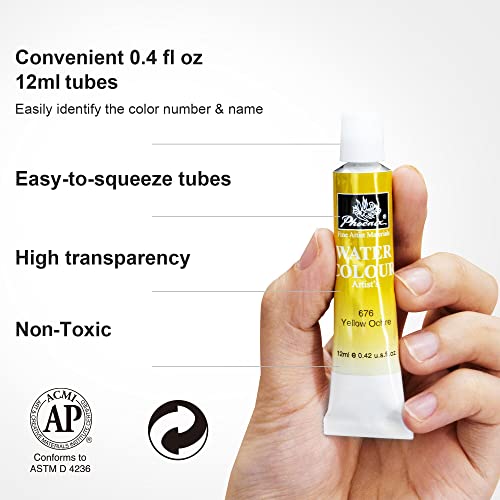 PHOENIX Watercolor Paint Set 24x12ml / 0.4 Fl Oz Tubes Non-toxic Water Color Paints Great Value Painting Art Supplies for Adults, Kids, Artists & Beginners