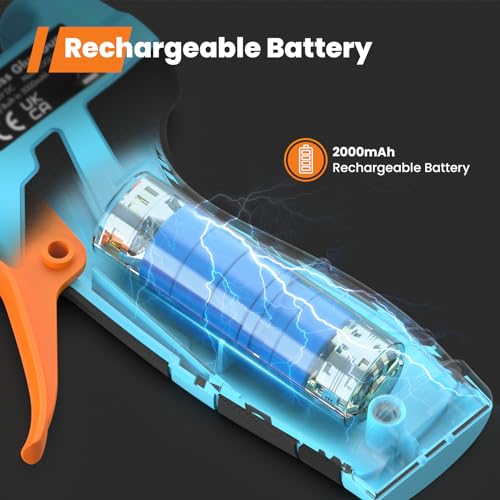 GoGonova Cordless Hot Glue Gun, 15s Fast Preheating with 2Ah Built-in Battery Hot Melt Glue Gun, Smart Power-Off, Kit with 25 Pcs Premium Mini Glue Sticks and USB-C Charging Port