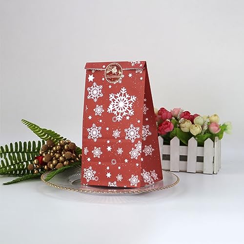 Christmas Treat Bags, 24 Pcs Christmas Paper Bags, 24 Pcs Christmas Stickers, Christmas Goodie Bag Party Supplies for Classrooms, Party Favors, Kraft Holiday Goody