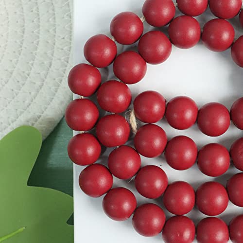 Meplait 39in Wood Bead Garland Farmhouse with Tassels,Versatile Prayer Beads Boho Chic Wall Hanging Home Decor (Burgundy)