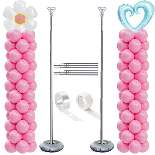 DECOJOY Balloon Column Stand Set of 2, Adjustable 7 Feet Balloon Arch Stands with Bases for Floor, Tall Balloon Tower Pillar Assembly Kit for Graduation, Birthday, Party, Baby Shower Decoration
