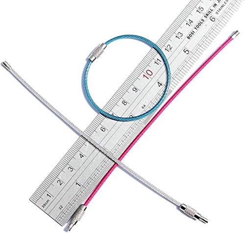 bayite Key Rings Stainless Steel Wire Keychains Cable Heavy Duty Luggage Tags Loops Tag Keepers 2mm Twist Barrel Pack of 12 (Cable length: 6 inches)