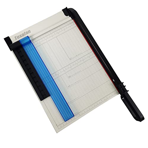 TEXALAN Paper Cutter Letter Size Paper Trimmer 12” Cut Length 12 Sheet Capacity Guillotine Paper Photo Cutter with Magnet Clamp, Paper Guide, Size Guideline