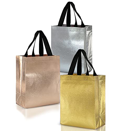 Nush Nush Luxury Mix Color Gift Bags Medium Size - Mix Color Set with 4 Rose Gold, 4 Silver, 4 Gold gift bags - Birthday Gift Bags, Goodie Bags, Party Favor Bags, Medium Gift Bags - 8X4X10 Size