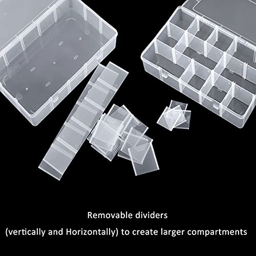 Snowkingdom Large 15 Grid Clear Organizer Box Adjustable Dividers - Plastic Compartment Storage Container for Washi Tapes, Craft, Beads, Jewelry, Small Parts