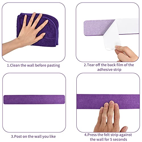 Vuzvuv 8Pcs Purple Rose Cork Board Bar Strips with 50 Pushpins & Sticky Notes, Self-Adhesive Bulletin Board Strips No Damage for Wall, Felt Pin Board for Paste Notes, Photos, Schedules Office Decor