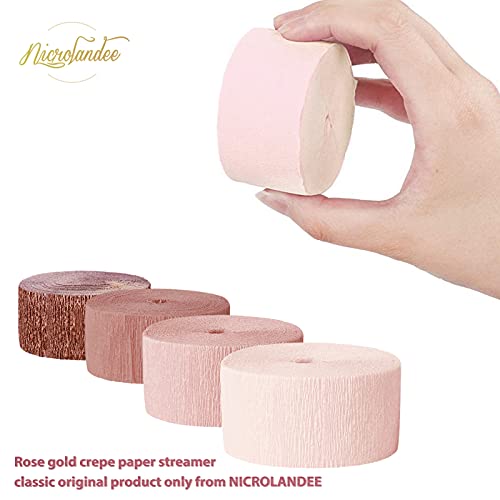 NICROLANDEE Wedding Party Supplies - 8 Rolls Rose Gold Crepe Paper Streamers Tassels Streamer Paper for Wedding Valentine's Day Birthday Baby Bridal Shower Family Gathering Decorations, 82ft Long
