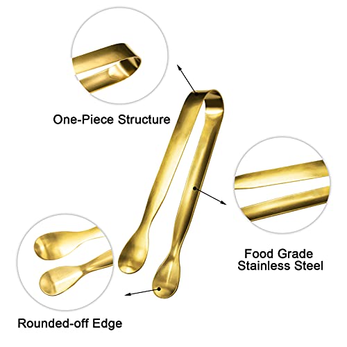JCREN 12 Pcs Serving Tongs, Small Serving Utensils for Parties Catering Gold Tongs, Food-Grade 304 Stainless Steel Mini Serving Tongs Appetizer Tongs for Tea Party Coffee Bar, 4" Sugar Tongs - Gold
