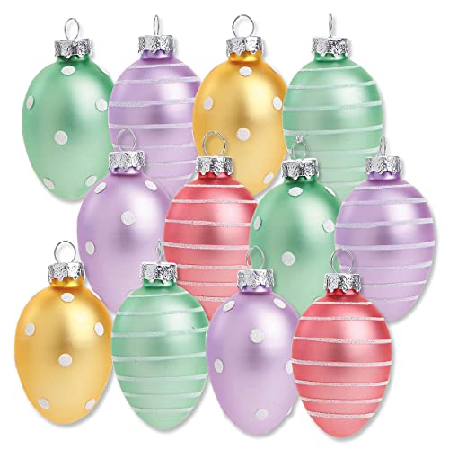 Lillian Vernon Pastel Frost Glass Easter Egg Ornaments - Set of 12, Holiday Home Decor, Spring Mini Tree Decorations, Outdoor & Indoor Use, 1.5 Inches x 2 Inches, 6 Colors
