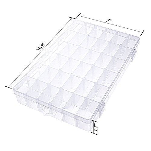 Gospire 36 Grids Clear Plastic Jewelry Box Organizer Storage Container with Removable Dividers (36 Grids - Clear)