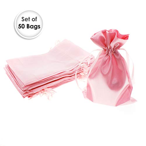 Knitial 3" x 4" Satin Pink Gift Bags, Jewelry Bags, Wedding Favor Drawstring Bags Baby Shower Christmas Gift Bags 50 per Pack