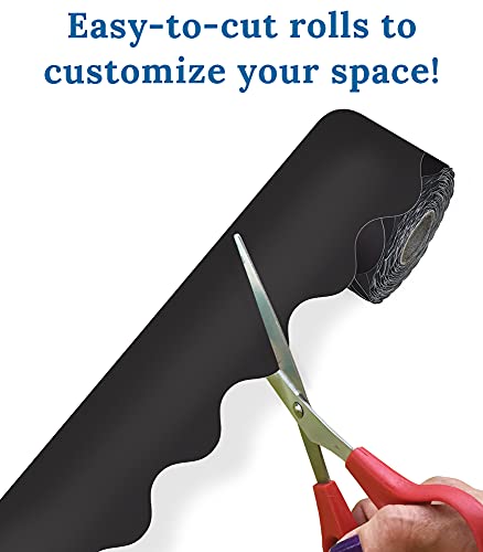 Carson Dellosa 65 Feet Black Bulletin Board Borders, Scalloped Border Trim, Rolled Classroom Borders for Bulletin Board, White Board, Cork Board, Locker, and Classroom Décor