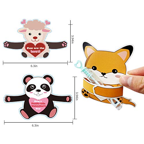 ANYIDEA Valentines Day Cards for Kids Gifts - 32 Bubble Wands 32 Valentines Cards 80 Sticker Dots, Valentine's Day Party Favors, Animal Kids Vday Cards for School Valentines Classroom Exchange