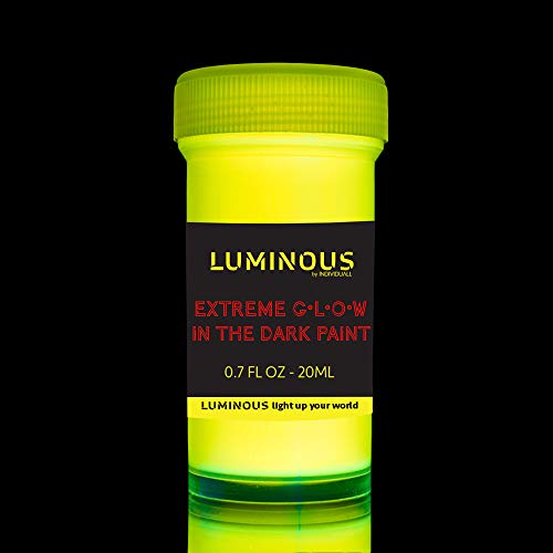 Luminous Extreme Glow in The Dark Paint - Set of 8 x 20 ml / 0.7 fl oz pots - Self-Luminous Glowing Neon Paints – High Pigmentation Long-Lasting Phosphorescent Paints