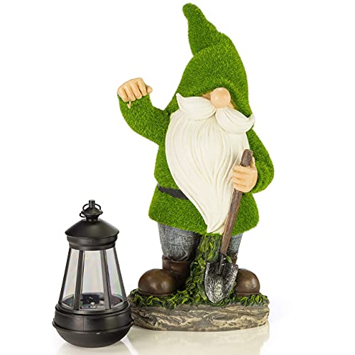 VP Home Earnest Flocked Garden Gnome with Lantern Solar Powered LED Outdoor Decor Light Great Addition for Your Garden Solar Powered Light Garden Gnome Christmas Decorations Gifts