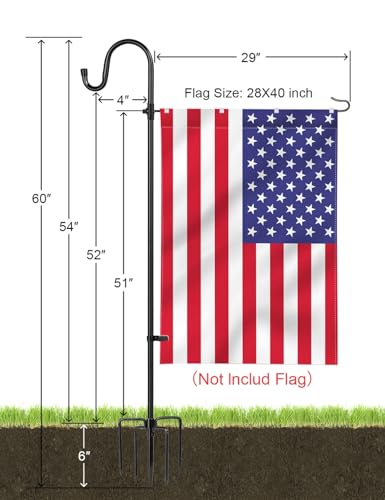 LOPANNY Large Garden Flag Holder Stand Pole for 28 x 40 Flags with Shepherds Hooks for Outdoor - 60 Inches Heavy Duty Yard Flag Post Stake Perfect for Outdoor Decor(Without Solar Lights & Flag)