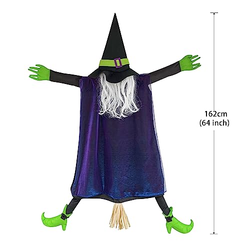 POPGIFTU 64" Large Crashing Witch Decor, Funny Witch Crashing into Tree Halloween Outdoor Decorations, Hanging into Tree/Door/Garden/Yard/Indoor/Outside Halloween Flying Witches Props Ornaments