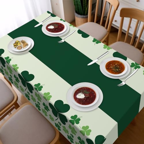 St Patricks Tablecloth for Rectangle Tables, 3 Pack Disposable Plastic 54" x 108" St Patricks Day Decorations, Shamrock Patterned Spring St Patricks Party Table Cloth for Dining Room Kitchen Decor